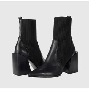 Steve Madden Black Leather Pointed Toe Tackle Ankle Boots Size 9